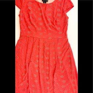 Bright pink/Coral Eyelet Dress